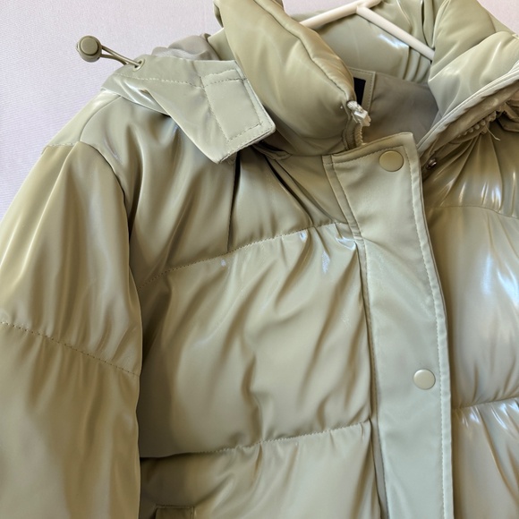 FOREVER 21 PUFFER JACKET REMOVABLE HOOD ZIP SNAP FRONT FAUX LEATHER LOOK L - Picture 5 of 11
